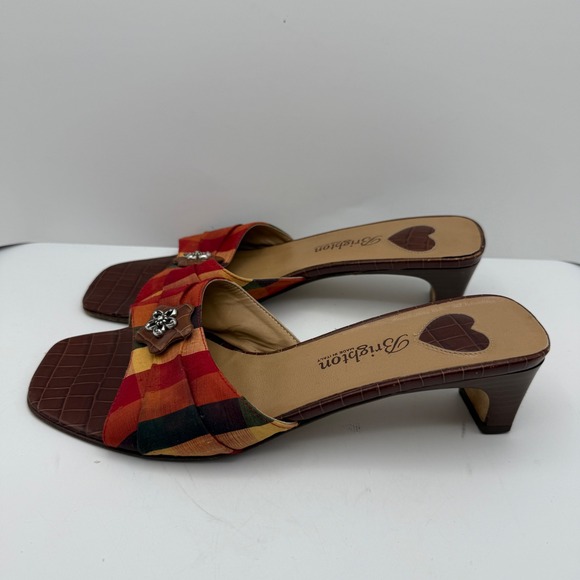 Brighton Shoes - Brighton Women's Size 8 Square Toe Slide Sandals Multi Color Plaid Wedge Heels